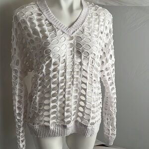 Pete Made In America white open weave v-neck top